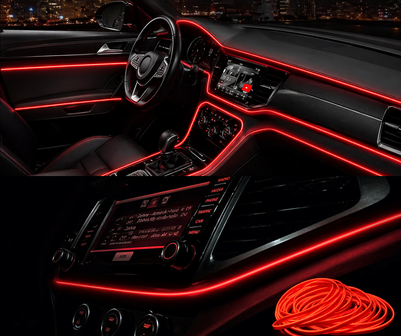 Car Dashboard Neon Red Wire Light 3 Meter – Flexible Ambient Interior Decorative Light Strip