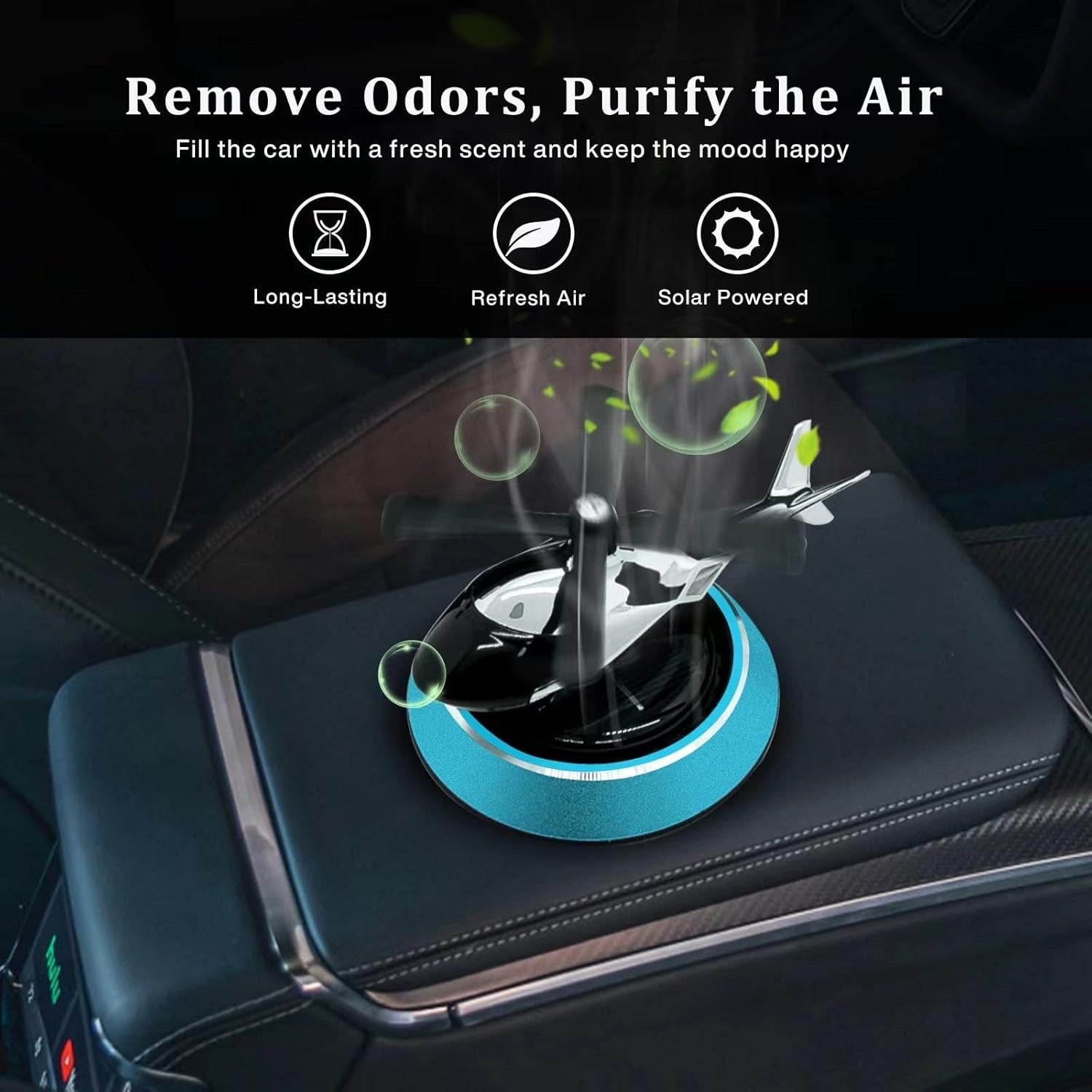 Solar Powered Car Aroma Diffuser Helicopter Air Freshener – Dashboard Perfume Decor | Metal + ABS, Refillable Fragrance