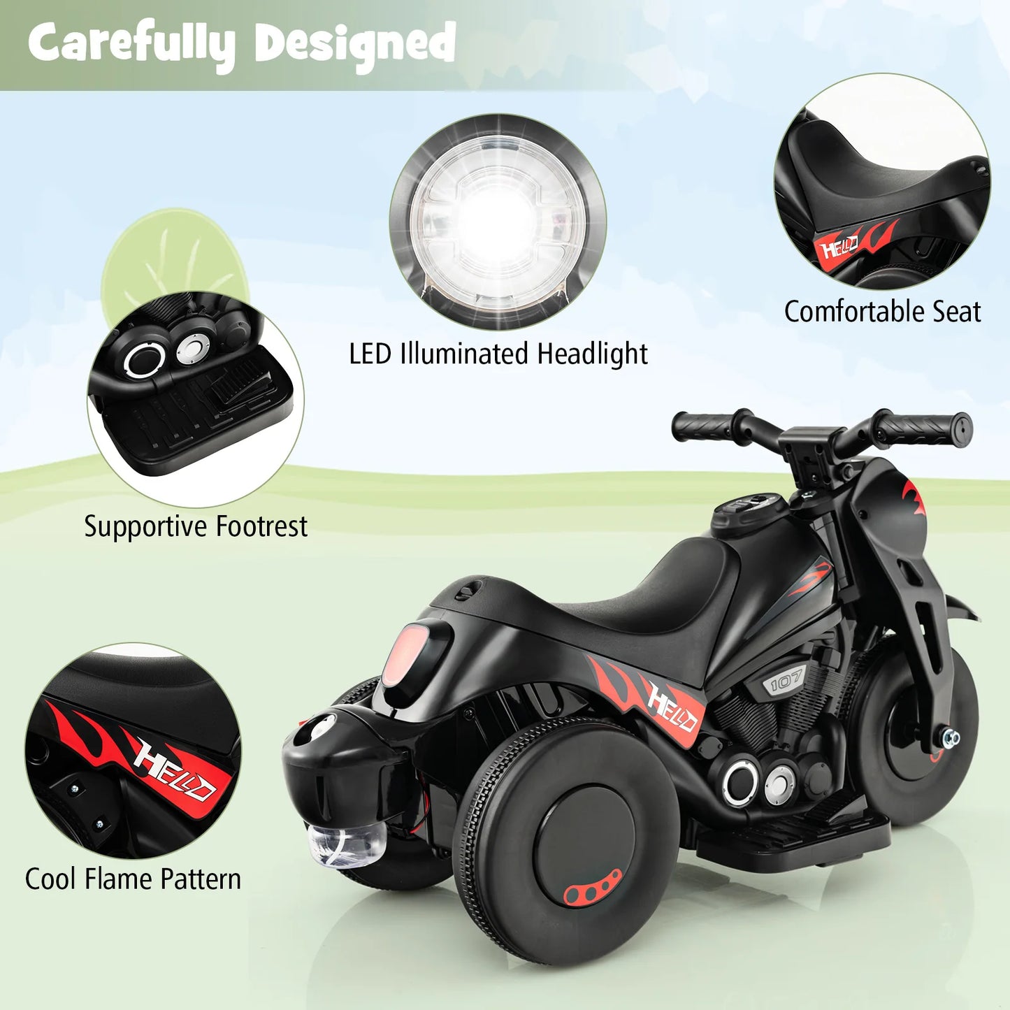 6V Kids Bubble Car Electric Ride on Motorcycle w/ Music Button & LED Headlight